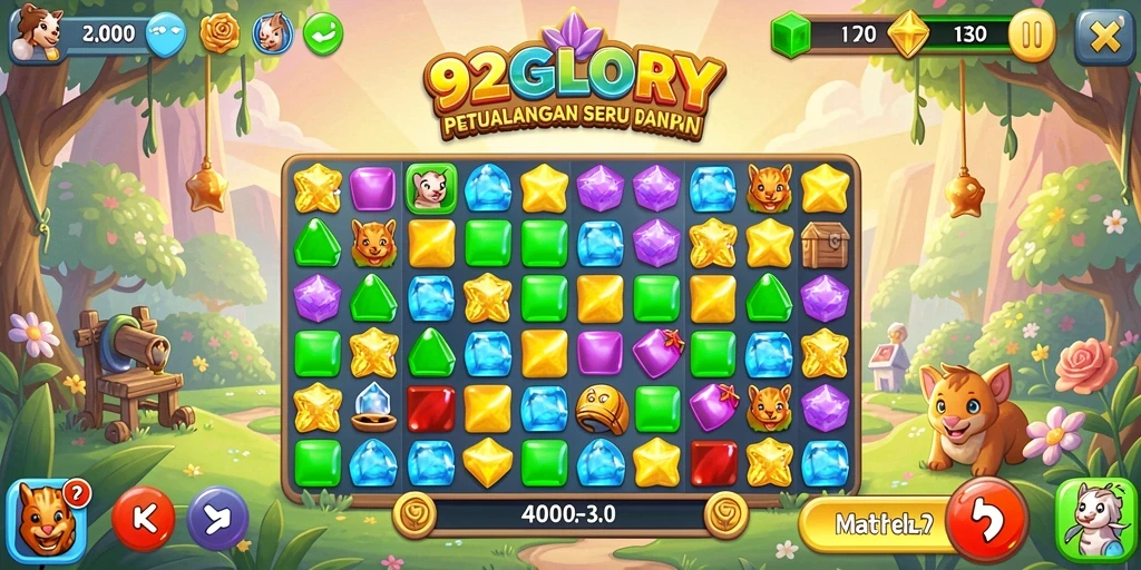 Tampilan gameplay seru 92GLORY dalam balutan warna-warni.