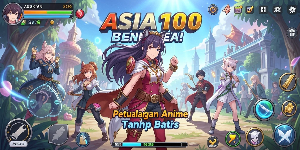 Screenshot utama ASIA100 menampilkan aksi seru dari karakter anime.