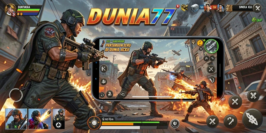 Screenshot DUNIA77 menampilkan pertarungan action yang intens dan seru.
