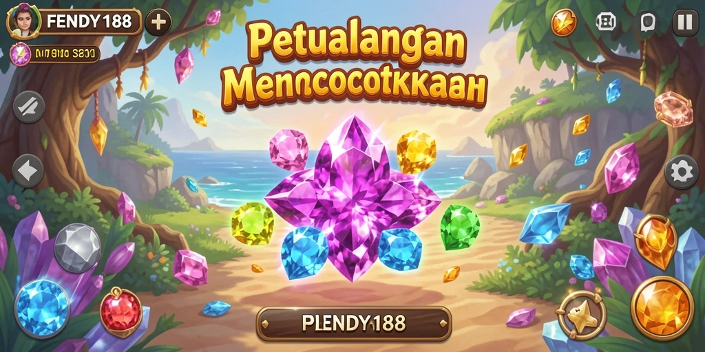 Screenshot utama FENDY188 menampilkan gameplay Match-3 yang seru dan penuh warna.