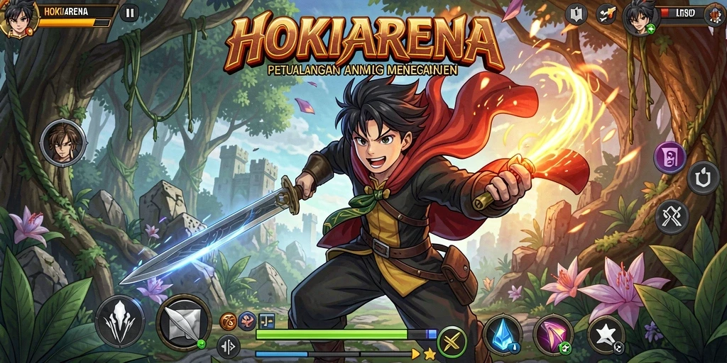 Screenshot gameplay HOKIARENA menampilkan aksi seru dengan karakter anime.