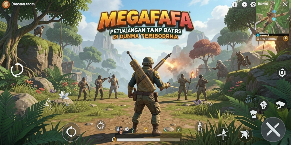 Screenshot menunjukkan pemain menjelajahi dunia terbuka MEGAFAFA dengan grafis menakjubkan.