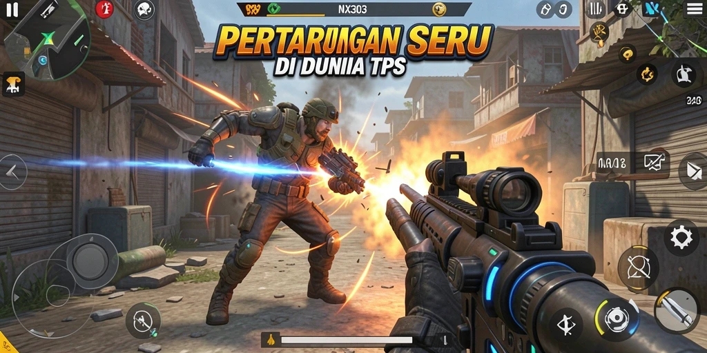 Tangkapan layar gameplay NX303 yang mendebarkan dan penuh aksi TPS.