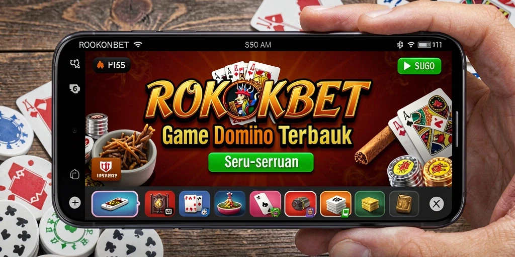 Screenshot utama ROKOKBET menampilkan aksi gameplay domino yang seru.