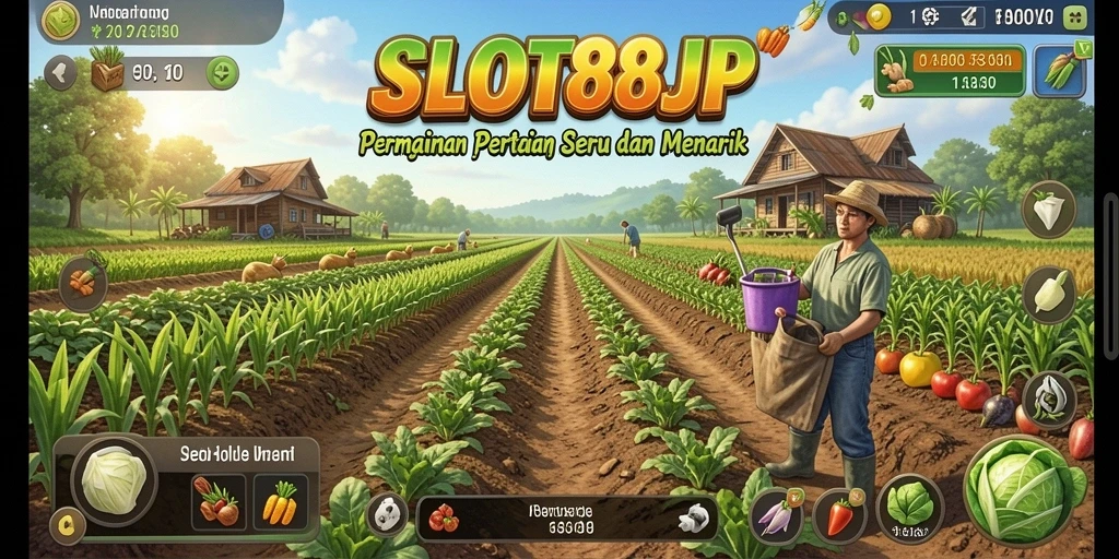 Tampilan gameplay SLOT88JP dengan lahan pertanian yang indah.