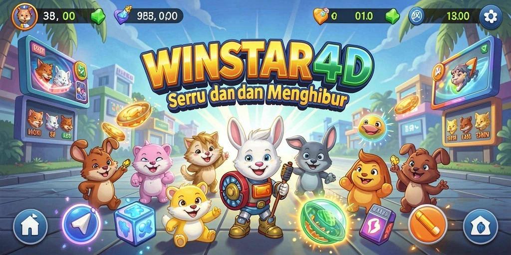 Screenshot utama WINSTAR4D menampilkan gameplay Arcade yang seru.